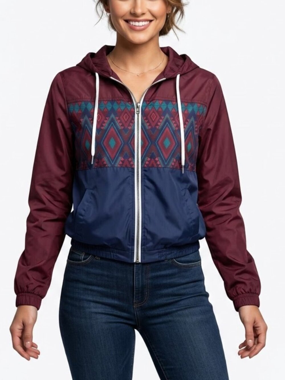 Empyre Gorpcore Aztec Colorblock Windbreaker Hooded Jacket M